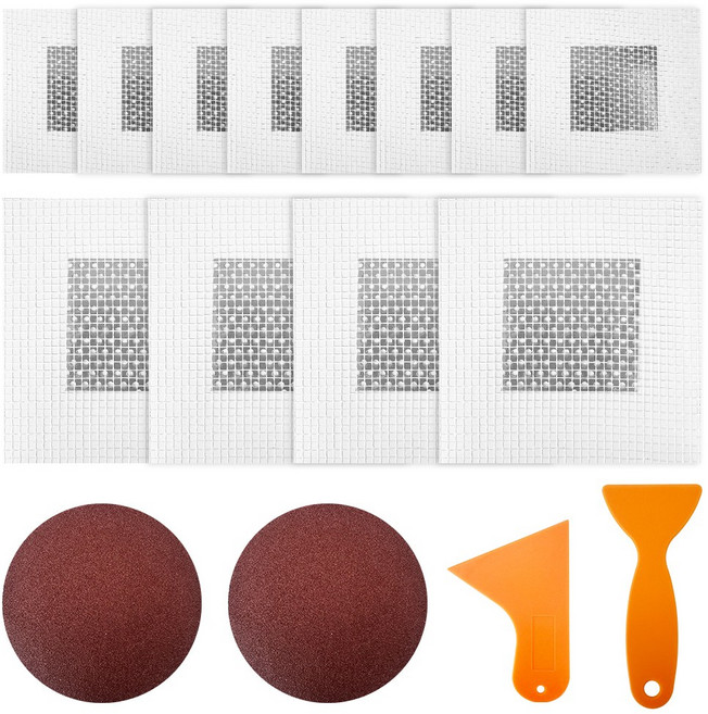 월패치 드라이월 패치 벽 수리 패치 세트 12개 석고보드 드라이 벽보수 (플라스틱 헤라 2개 원형사포 2개 포함), 1개