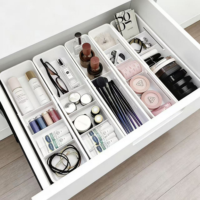 서랍장 칸막이 길이조절 옷장 조리도구 정리함 다용도 분리 수납함 확장가능, 2개, 화이트,소형