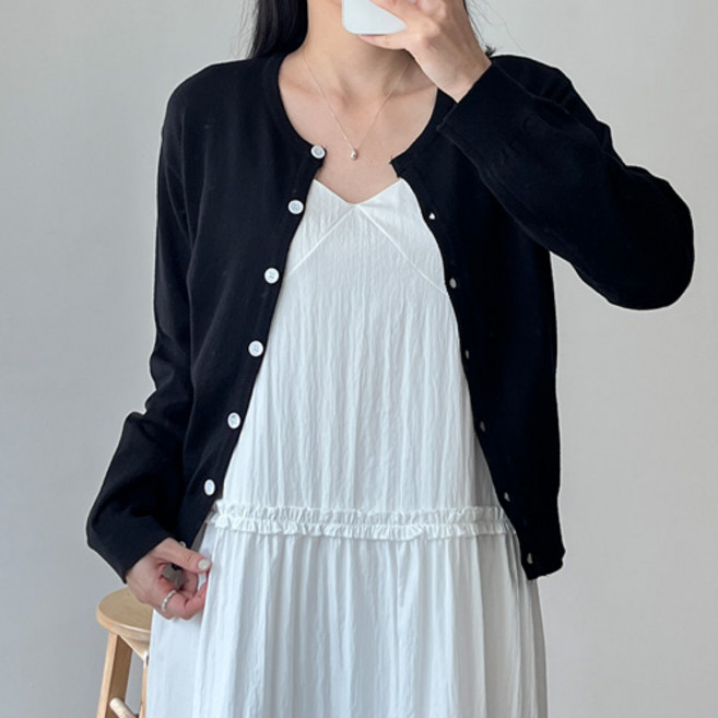 걸즈팩토리 여성용 라운크롭 긴팔 니트 가디건 국내제작