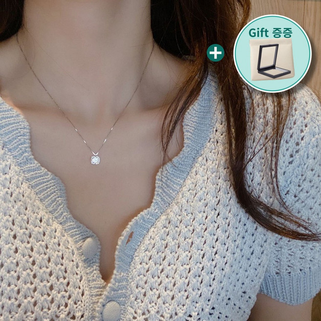 LuckyGlory 1+1 고급 925 큐빅 다이아 사각 펜던트 목걸이 2종세트 프로포즈 심플한 사랑 여자친구 실버 골드 목걸이세트