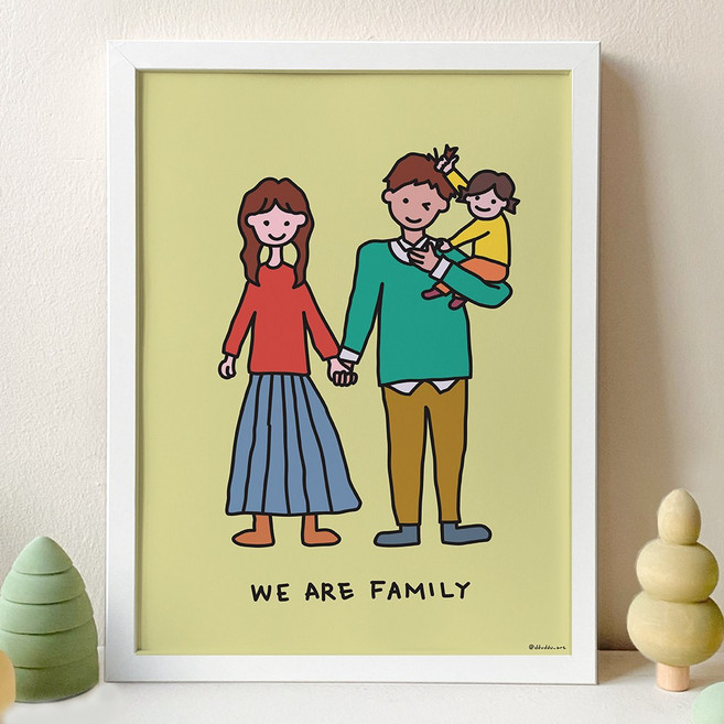 뚜뚜아트 가족 포스터 신혼집 아기방 아이방 액자 구성, 화이트 액자, 05. We are family1
