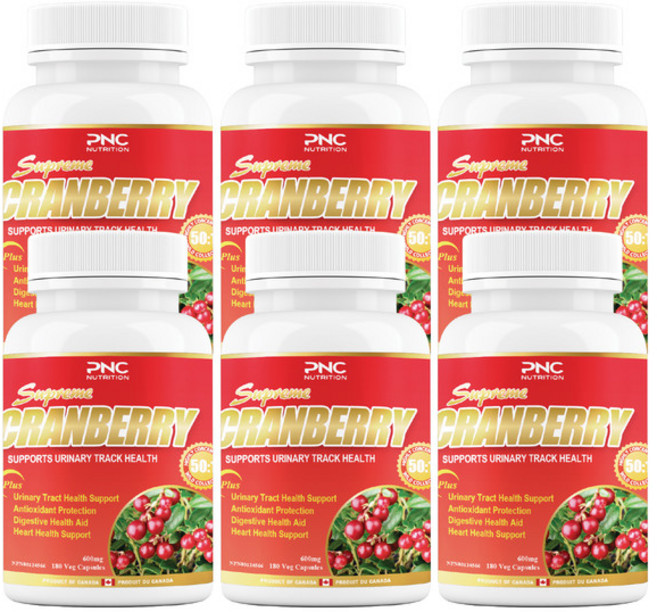 크랜베리 여성 영양제 요로건강 슈프림 크랜베리 50배 고농축 180 베지 캡슐 PNC 6병, 6개, 180정