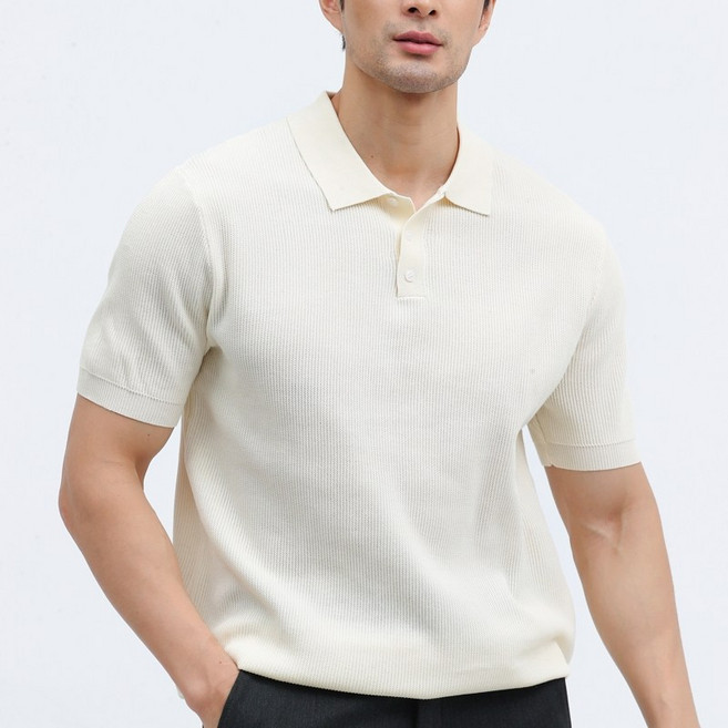 글리멜로 남자 여름 비스코스 니트 카라 반팔 티셔츠