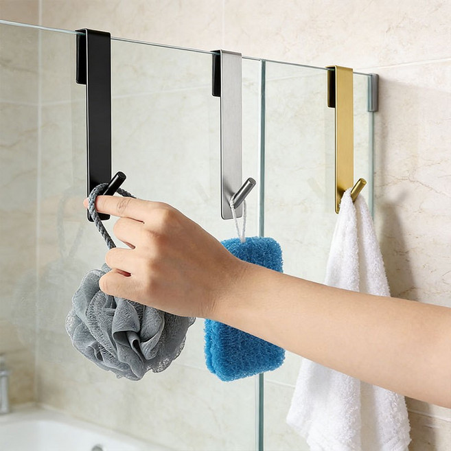 하늬무드 욕실 샤워부스 스테인레스 고리형 벽걸이 후크, 실버, 2개