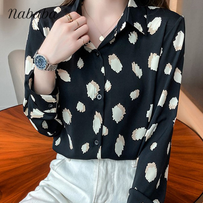 나바바 NB589 그레이스 실크 패턴 블라우스