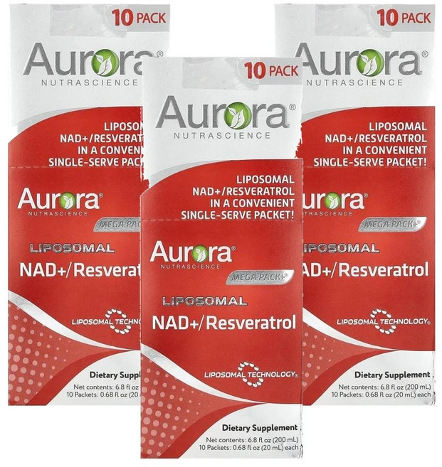오로라 뉴트라사이언스 메가팩 플러스 리포소말 NAD+ 레스베라트롤 20 ml x 10 Aurora Nutrascience Mega-Pack+® Liposomal NAD +/ Re, 3개, 10정 - 쿠팡