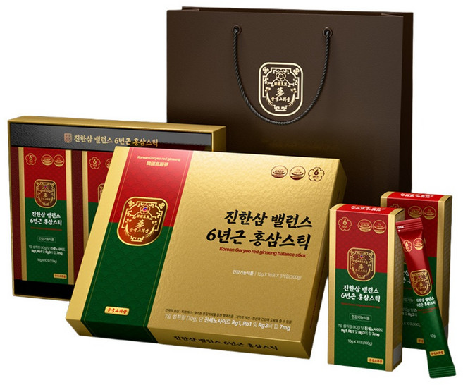 한국고려삼 진한삼 밸런스 6년근 홍삼스틱 10ml X 30포 + 쇼핑백, 1개, 300ml
