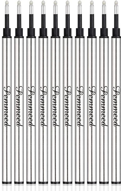 Pemmeed 롤러볼 펜 리필 부드러운 필기 독일 젤 잉크 Parker Waterman 호환 펜 리필 금속 표준 사이즈 파인 포인트 블랙 잉크 10개 팩 (블랙), Black