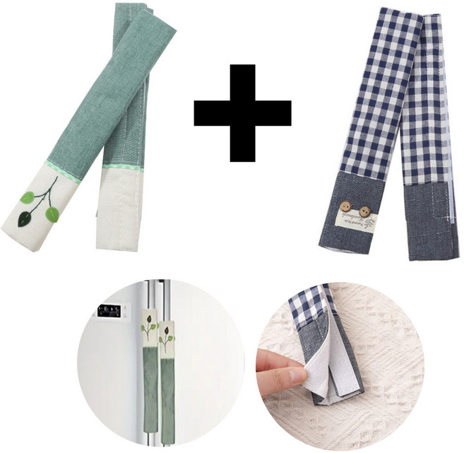 [마켓피아] 냉장고 손잡이 커버 2개세트 손잡이카바 냉장고손잡이커버, 그린(2p)+체크(2p)