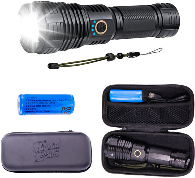 비스트맨 충전식 LED 초강력 서치라이트 손전등 전용케이스포함, 1개, 블랙