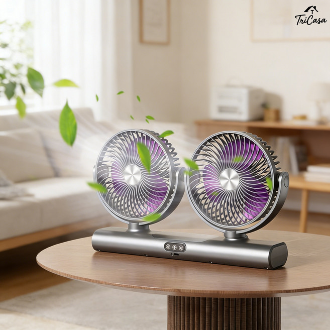 DF-03 듀얼 탁상용 무선 선풍기 다방향 각도조절 무드등 3단 풍속 조절 저소음 벽걸이 실링팬, 블랙