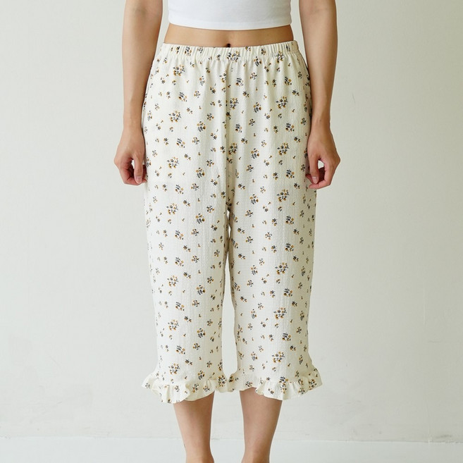 엘라운지 사계절 포인트 7부 프릴 파자마 바지