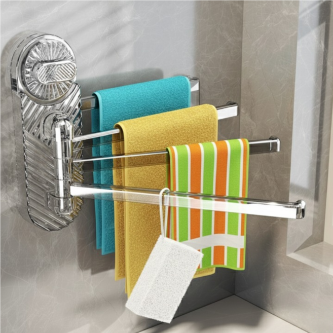 리빙다이스 물때방지 행주분리 다용도 흡착식 회전 3단 주방 행주 걸이, 1개, 투명