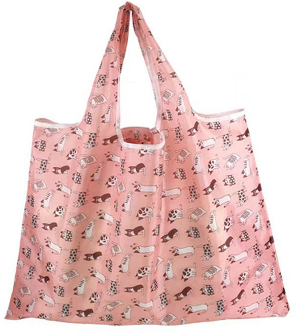 휴대용 접이식 장바구니 에코백 라지 대형 빅사이즈 쇼퍼백, 핑크 캣, 1개