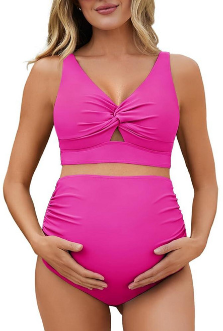 Summer Mae Twist Maternity Bikini Two Piece Pregnancy Swimsuits Cutout Bathing Suit High Waisted R
