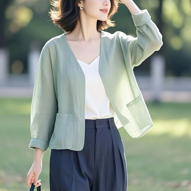 POMTOR 여름 여성용 얇은 자외선차단 숏자켓 루즈핏 아우터