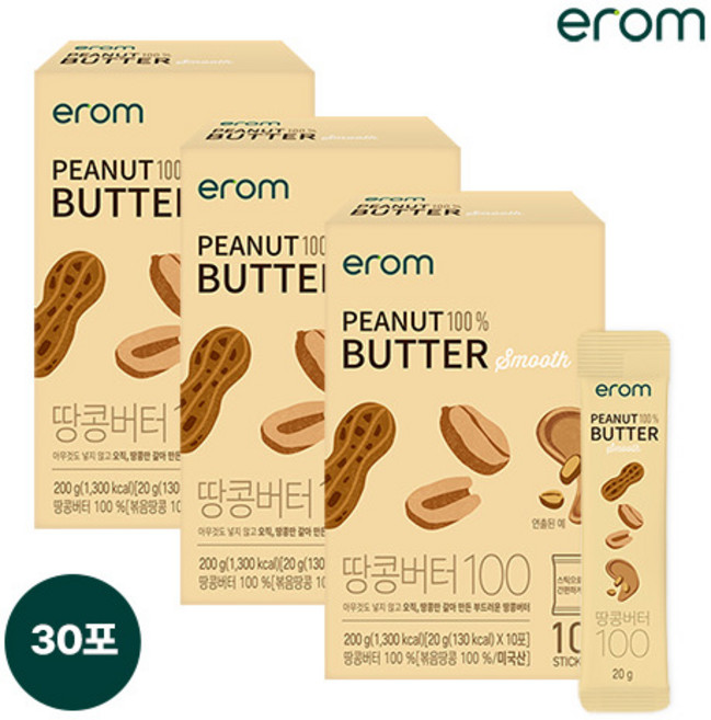[이롬] 땅콩버터 100 3박스(20g x 10포 x 3박스), 1개, 600g