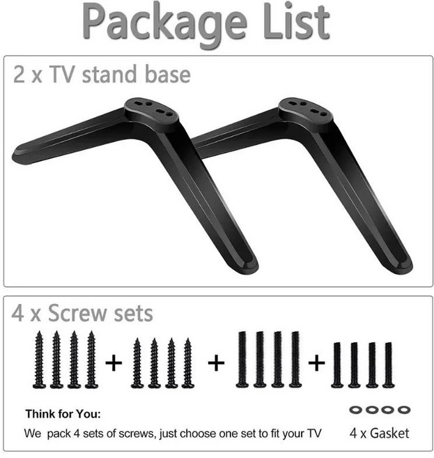 32-65 인치 범용 TV 기본 받침대 피트 스탠드 마운트 테이블 상단 데스크탑 브래킷 액세서리 (나사 포함), 01 Set, 01 Set