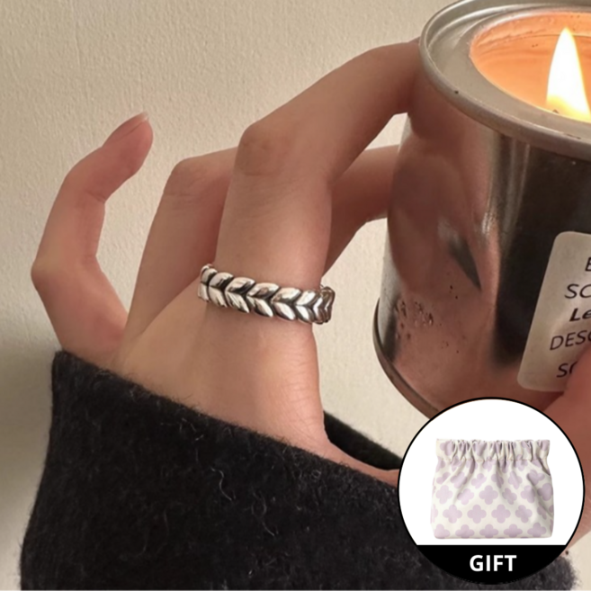 헤이주 실버925) 빈티지 나뭇잎 꽈배기 반지 (사이즈 조절)