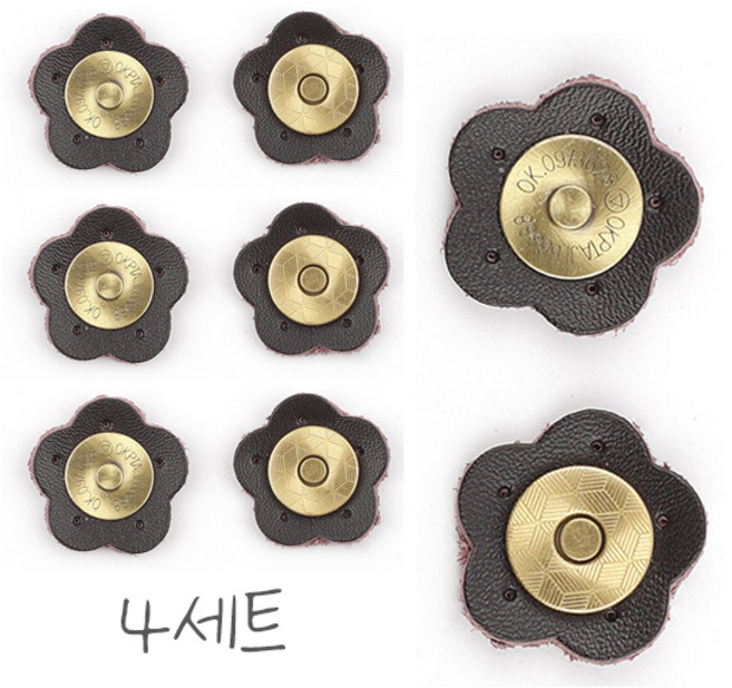 핸드메이드 가죽 자석 스냅단추 꽃 4세트, 1개, 다크브라운