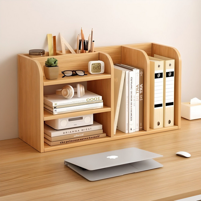 SPEEDBOX 다용도 탁상용 책장 수납선반 책꽂이 문구 수납 62*24*34cm, 3단, 원목색