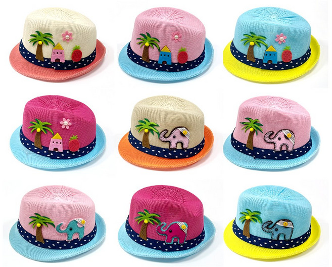 Liik(라이크) 귀여운 모자 유아동 여름 밀짚햇 썸머 햇빛차단 왕골 밀짚모자 컬러배색 페도라