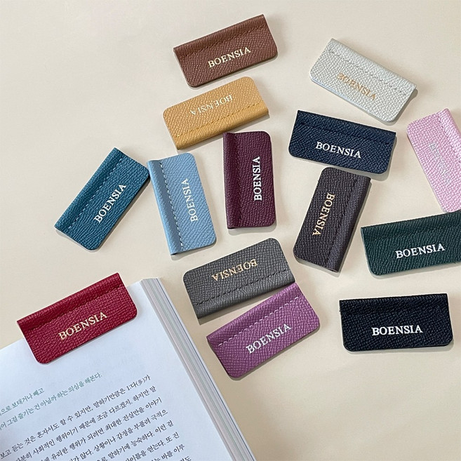 보엔시아 1+1 엡송 천연 가죽 이니셜 수제 책갈피 북마크 북클립 ver.2, 에토프, 레드