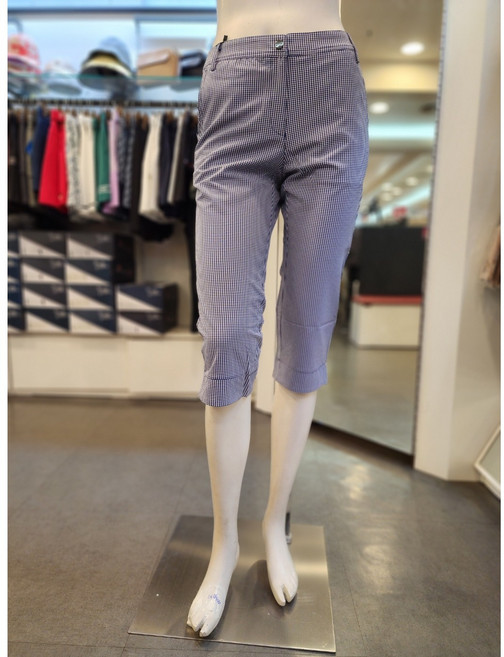 BTR골프 BQP5709WNVY #1 골프일상출퇴근 비티알 흡습속건 여성여름 롤업배색단 체크시어서커 7부바지 엔씨엑스코점