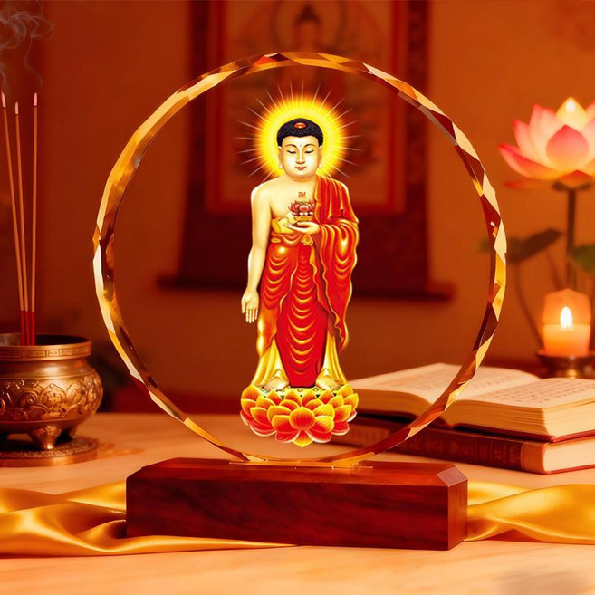 無品牌 南無阿彌陀佛擺件 紅衣阿彌陀佛佛像 桌面擺臺, 亮燈款 加大號  高27*寬25釐米