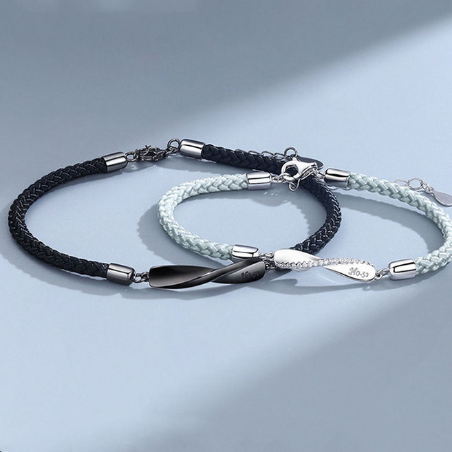 FANSYLI 1+1 커플 팔찌 행운의 팔찌 남녀공용 우븐 팔찌 심플 각인 팔찌 여자친구 선물 X2512D23