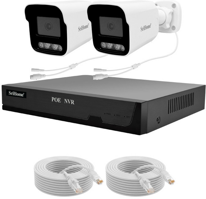 聆翔 PoE 監視器套裝 500萬像素八路 NVR 主機 支援手機觀看語音對講與智慧夜視人形追蹤, 1個, 2個槍型攝影機+NVR主機,無