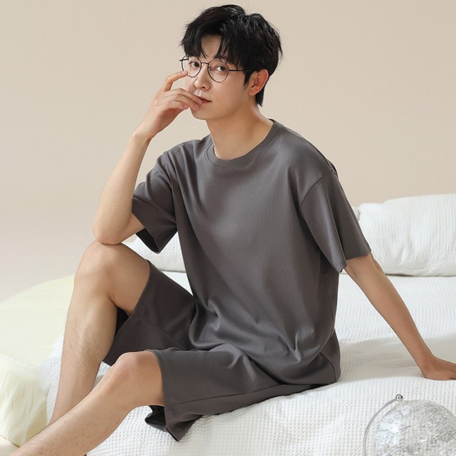 男士夏季莫代爾冰絲短袖短褲寬鬆薄款睡衣套裝