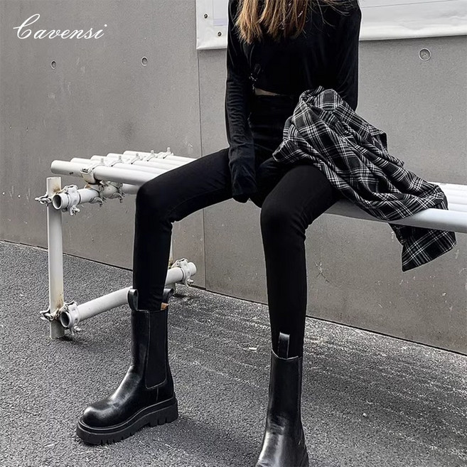 Cavensi 大尺碼彈力牛仔褲女 高腰顯瘦 舒適百搭修身顯瘦
