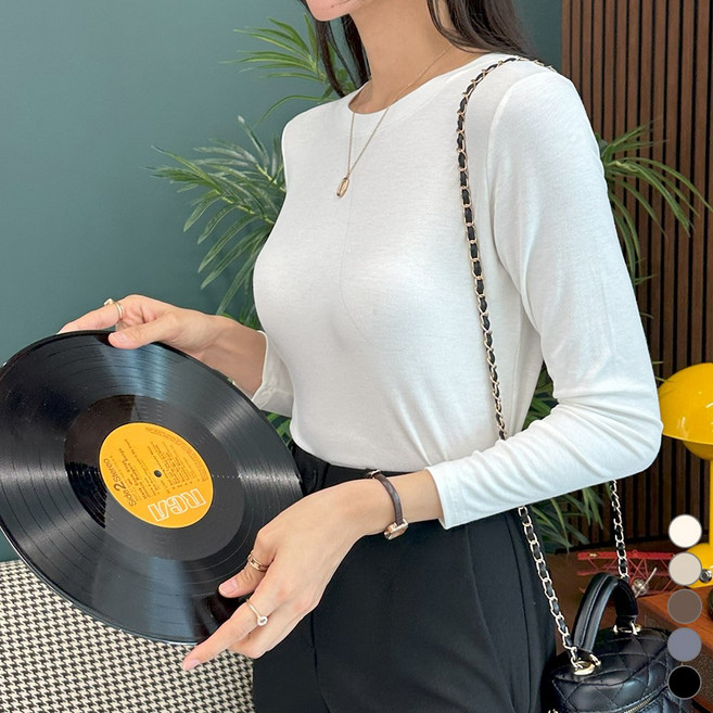 끌로이 여성용 스판 베이직 기본 긴팔티 이너티 신축성 좋은 편안한 티셔츠 봄 가을 무지 필수템