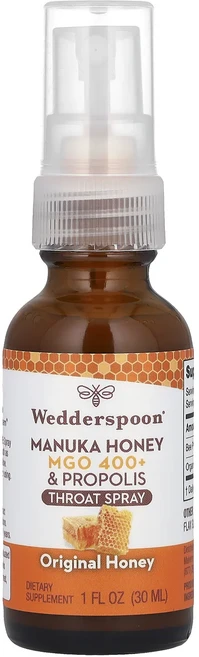 몸관리하세요 겨울입니다 Wedderspoon 마누카 꿀 프로폴리스 인후 스프레이 오리지널 꿀 MGO 400+ 30ml(1fl oz) 특별관리진행, Wedderspoon 마누카 꿀 프로..., 1개, 30ml - 쿠팡