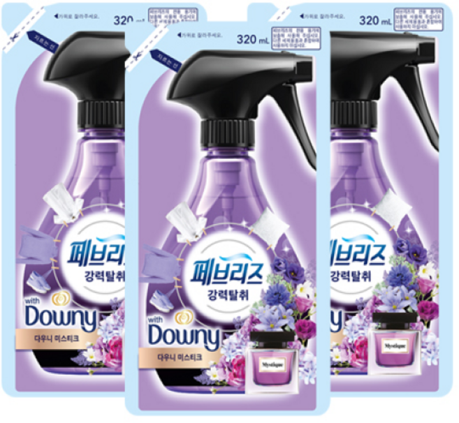 페브리즈 섬유탈취제 강력탈취 플러스 미스티크 리필 320ml, 3개