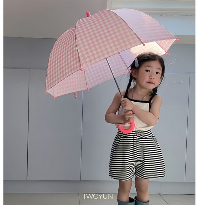 투윤 감성 체크 유아 우산