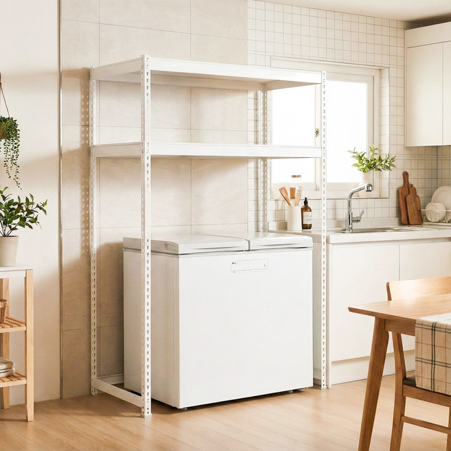 프라임앵글 김치냉장고 드럼세탁기 건조기 선반 펜트리 베란다 철제선반, 아이보리, 2.5단