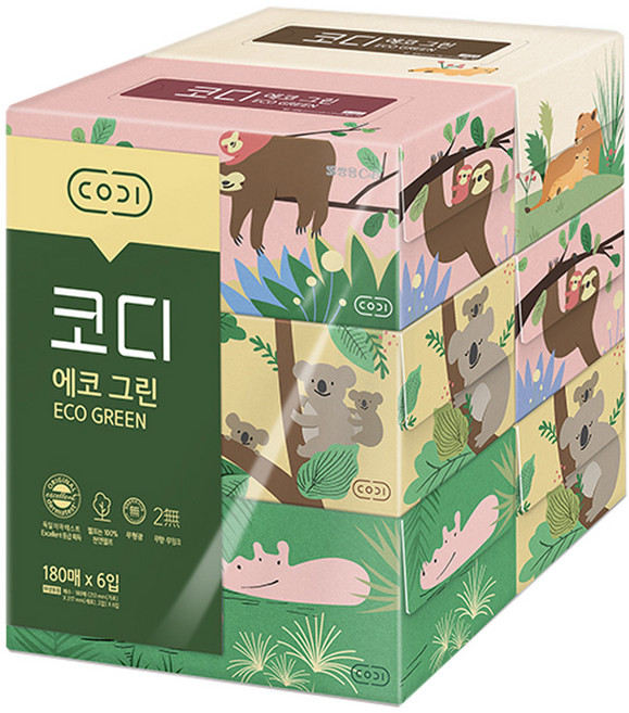 쌍용 각티슈 에코 2겹 180매 미용 휴지 미용티슈 갑티슈 화장지 x 2줄, 6개입, 1개