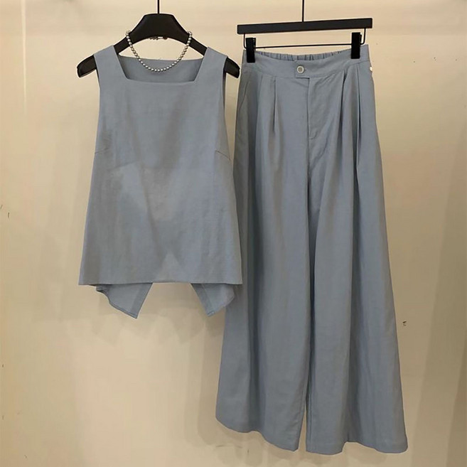 지고다그 여성 여름 린넨 민소매 투피스 세트 슬랙스 팬츠 ZXC41021