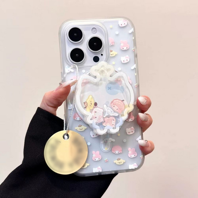 풀스크린 캐릭터 키티 고양이 맥세이프 갤럭시 S23/S24/S25 휴대폰 케이스+마그네틱 거치대