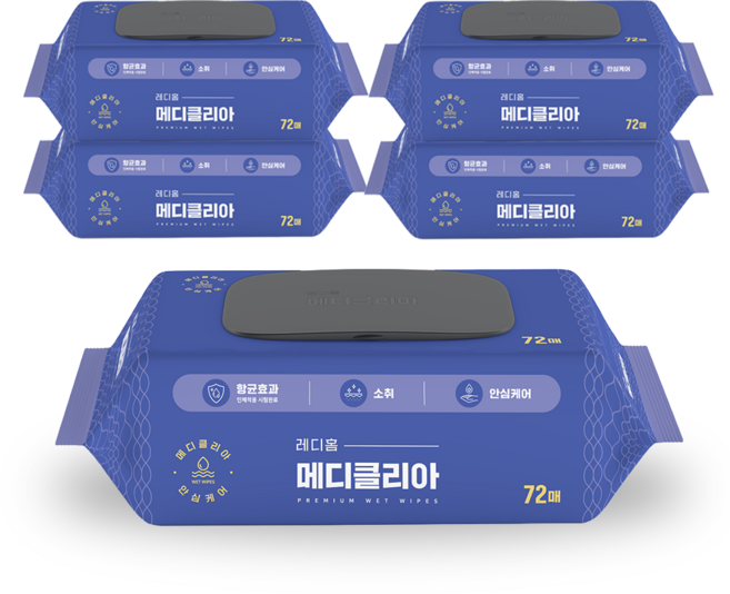 레디홈 병원전용 물티슈 메디클리아 환자간병용, 5개, 72개입, 8g