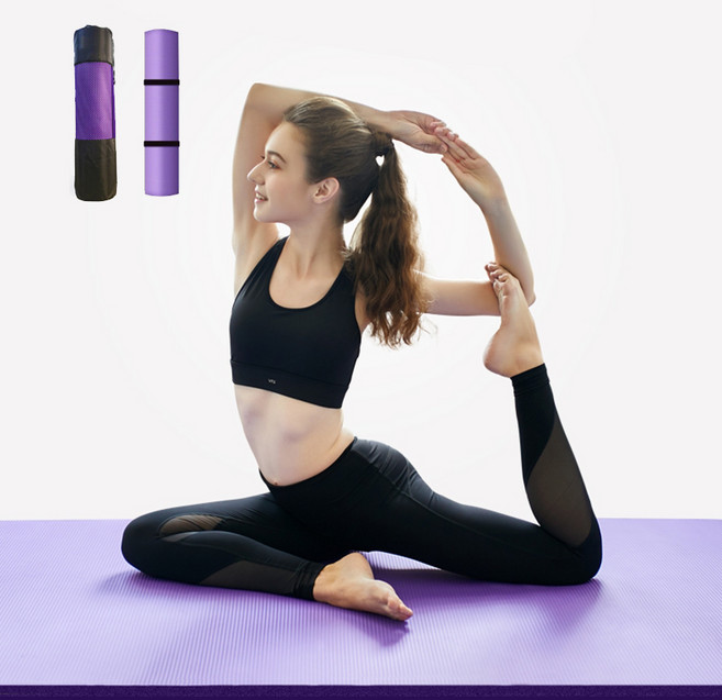 Aram 두꺼운 와이드 NBR 운동 요가매트 20mm 미끄럼방지+스트랩 가방, 퍼플, 1개