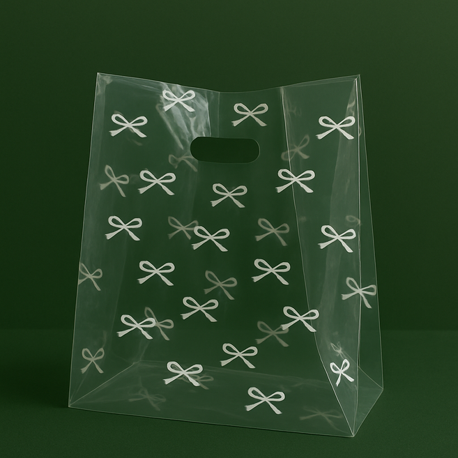 [비닐company] PE투명 비닐쇼핑백 리본디자인 링봉투 도시락봉투 손잡이비닐, 화이트, 50개