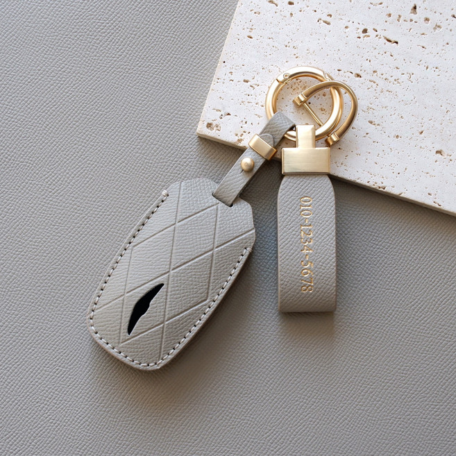 (무료각인)트니르 제네시스 호환 G80GV80 G70GV70 G90 차 키케이스 자동차 스마트 가죽 키커버 홀더, 제네시스F타입, 에토프그레이