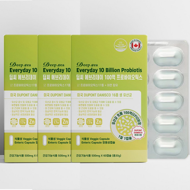 딥씨 에브리데이 100억 프로바이오틱스 임산부 아기 유산균 500mg 60캡슐, 3개, 60정