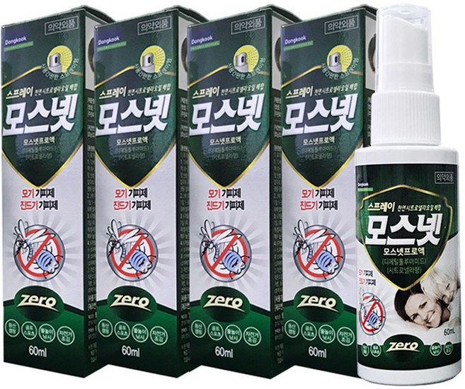 동국제약 모기 기피제 진드기 기피제 모스넷스프레이, 4개, 60ml