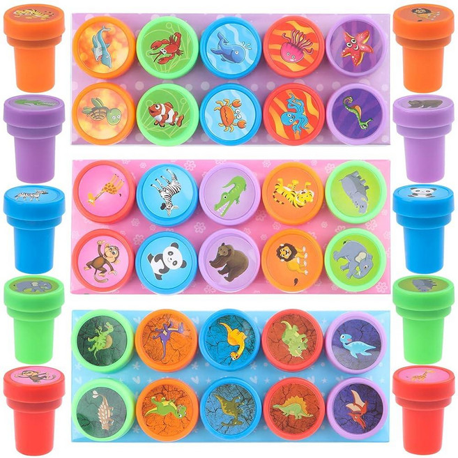 30피스 동물 스탬프 아동용 공룡 바다 생활 및 동물원 야생 셀프 잉크 스탬프 생일 선물 정글 파티 용품 교사 스탬퍼 학생용 선물 가방 상품 교실 보상 필러