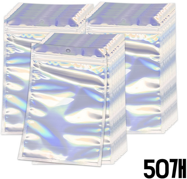 다용도 선물 악세사리 소품 포카 파우치 포장 홀로그램 지퍼백, 50개