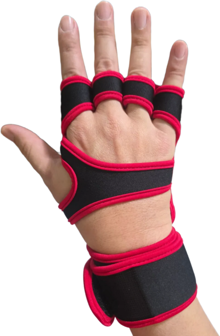 와이엠베스트 굳은살방지 헬스스트랩 헬스장갑 손목보호대 논슬립 일체형 양손세트, 1개, 레드